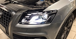 Audi Q5 - замена линз в фарах на bi led модули Aozoom A6+ Orion, бронирование фар