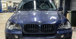 BMW E70 - замена линз в фарах, установка квадро biled MTF Night Assistant Progressive, замена стёкол фар, бронирование фар антигравийной плёнкой
