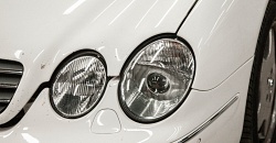 Mercedes-Benz CL500 — замена линз на светодиодные модули, полировка стекол изнутри и снаружи, замена ламп, бронь фар полиуретановой пленкой и регулировка света