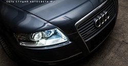 Audi A6 C6 — врезка светодиодных линз Optima Premium BiLED Lens Professional Series, полировка стекол