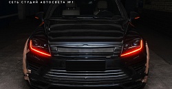 Volkswagen Touareg FL — тюнинг штатного ДХО функцией поворотника, установка дополнительных биксеноновых линз Matchbox, покраска фар