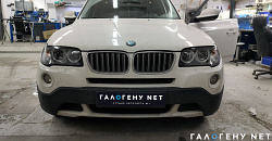 BMW X3 E83 - замена линз в фарах на biled модули с мягкой СТГ GNX Silver, замена стёкол фар, бронирование фар