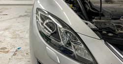 Mazda 6 GH - замена линз в фарах на biled модули Aozoom A4+, восстановление прозрачности стёкол фар, бронирование фар антигравийной плёнкой