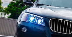 BMW X3 F25 — установка квадро-biled: GNX Professional Series 3.0, GTR Mini Bi-LED, замена стекол, бронирование фар