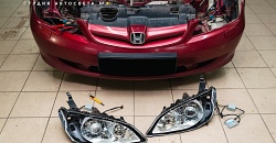 Honda Civic — установка ксеноновых линз ближнегодальнего света Hella 3R, устранение запотевания, восстановление прозрачности стекол фар