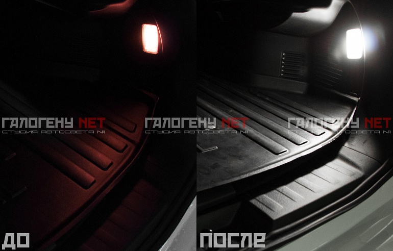Nissan X-Trail T32. Установка OSRAM LEDFOG, замена всех ламп на светодиодные, сетка в бампер и подсветка ног