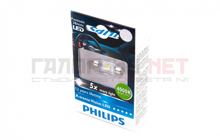 Светодиодная лампа Philips C5W X-Treme Vision LED 4000К 38mm (12858 4000KX1)