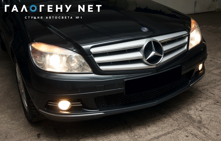 Mercedes С-Класс W204 - замена линз, восстановление стекол фар, защита фар пленкой