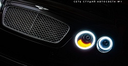 Bentley Continental GT W12 - установка квадробиледа GNX A3+ Aozoom, разработка и установка светодиодных колец (ангельских глазок) и LED поворотников, покраска масок в черный глянец, бронирование стекол фар