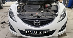 Mazda 6 GH - замена линз в фарах на biled модули GNX Silver с мягкой СТГ, восстановление прозрачности стёкол фар, бронирование фар антигравийной плёнкой