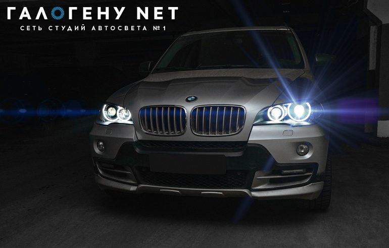 BMW X5 e70 - квадробилед: 4 светодиодных линзы GNX A3+ by Aozoom, установка авторских светодиодных ангельских глазок, замена стекол