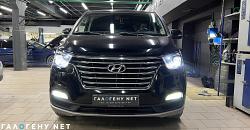 Hyundai Grand Starex - замена линз в фарах на biled модули Aozoom Dragon Knight, полировка фар