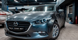 Замена штатных линз на светодиодные MTF Night Assistant 3.0, полировка фар изнутри и снаружи, а также бронь фар полиуретановой плёнкой на Mazda 3